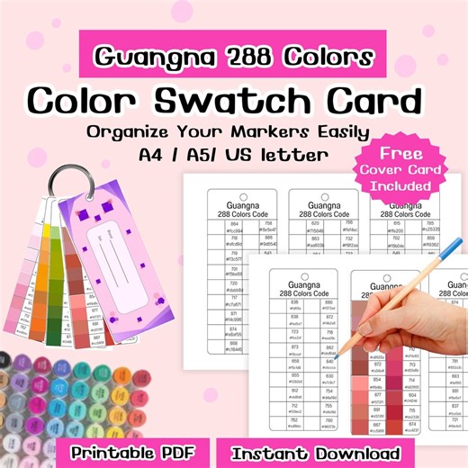 288 Marker Color Swatch Chart Printable, Color Code Sheet, Alcohol Marker Swatch Card, Crochet Color Chart, PDF Download - Etsy