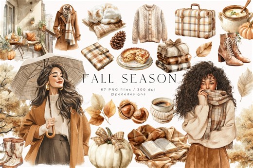Watercolor Fall Clipart: Autumn Graphics, Planner Stickers (digital Download) - Etsy