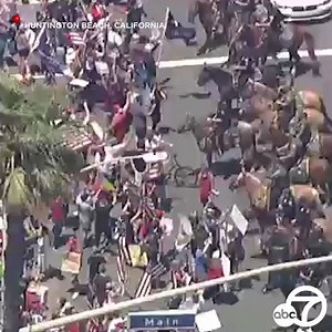 Large crowds gathered in Huntington Beach ignoring social distancing guidelines to protest Gov. Gavin Newsom's stay-at-home orders and beach closure. https://abc7ne.ws/2YrIKtk | ABC7 News
