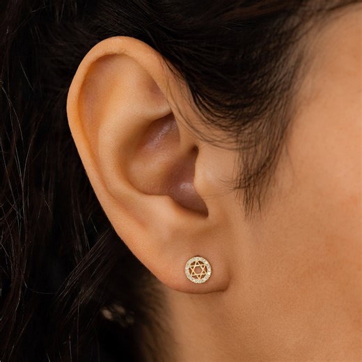 Single (half Pair) 14k Gold Diamond Star of David Stud Earring - Etsy