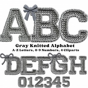 Gray Knitted Alphabet Clipart, Cozy Yarn Letters A-Z & Numbers 0-9, Crochet Font PNG, Chunky Knit Letters, Faux Yarn Png, Digital Download - Etsy