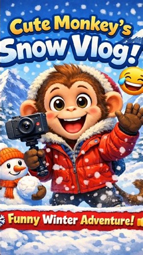 “Cute Monkey’s Snow Vlog ❄️🐒 | Funny Winter Adventure for Kids” #shorts