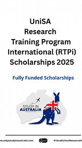 UniSA Research Scholarships 2025 Fully funded opportunity to study in Australia - Tuition + Living Stipend ($32,500/year) - For Master’s & PhD by Research - Deadline: Varies Please find details below and guidelines https://www.askpstudyinaustralia.com/2024/11/unisa-research-scholarships-2024-2025.html #Scholarships #StudyInAustralia #AskPStudyInAustralia | Askpstudyinaustralia | Facebook