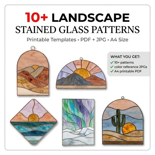 10+ Landscape Stained Glass Patterns Bundle PDF JPG - Etsy