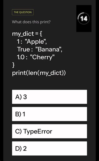 Daily Python MCQ Day 3: The Dictionary Hash Trap! 🤯🐍 #python #coding #placements