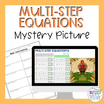 Multi-Step Equations Digital Activity and Worksheet - Thanksgiving - Algebra 1