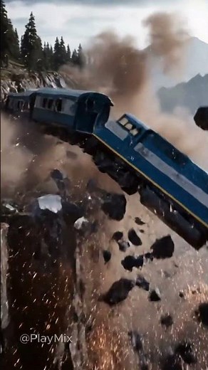 Massive Train Derailment on Mountain Edge (Hyper-Realistic)