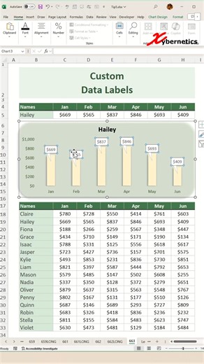 ExcelTips247 on Instagram: "Creating Custom Data Labels in Excel - Excel Tips and Tricks Creating custom data labels in Excel is easy. Let me show you how you can do it in this video. You can make your data label just about any shape to personalize your chart. Right-click the data label you want to change, and then click Change Data Label Shapes. Pick the shape you want. Here are the steps outlined in my video $669 $565 $829 $846 $693 $402 1) Right-click on any Data Label. 2) Change Data Label S