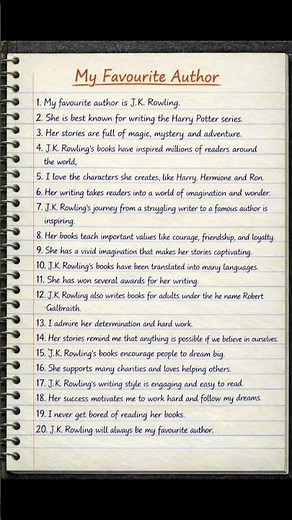 My Favourite Author 20 Lines Essay | Handwritten Notebook Style