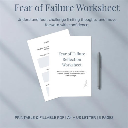 Fear of Failure Worksheet Printable, Overcoming Fear of Failure Journal, CBT Reflection Worksheet, Anxiety Mindset Printable - Etsy