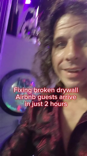repairing cracked paint and broken drywall quickly before guests arrive at my sci-fi theme Airbnb. what would you do to fix the Sheetrock? #scifi #airbnb #diy #art #interiordesign