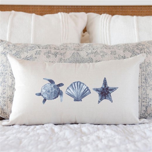 Coastal Decor Pillow Long Boho Pillow for Seaside Living Room Beach House Style Guest Room Décor Surf Inspired Seashells Accent Pillow Cover - Etsy