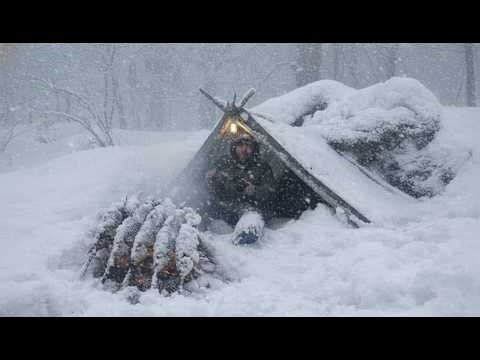 48 Hours Under Snow: Extreme Survival Shelter Build in Freezing Wilderness