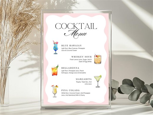 Editable Wedding Bar Menu Sign Template: Modern Signature Drink List (canva Template, Digital Download) - Etsy