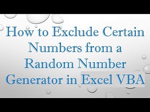 How to Exclude Certain Numbers from a Random Number Generator in Excel VBA