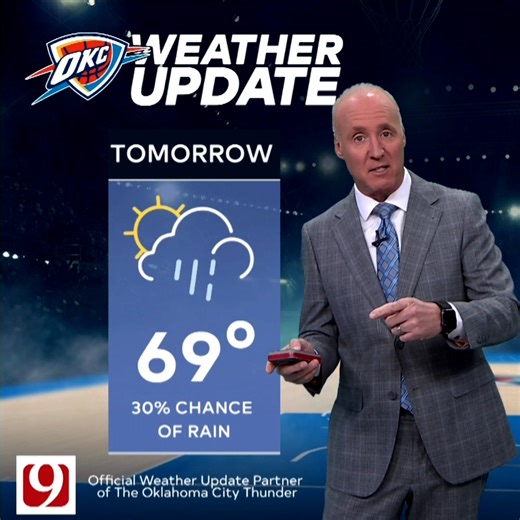 7.6K views · 66 reactions | Chance of showers heading into OKC tonight ️ David Payne brings us today's KWTV - NEWS 9 Weather Update | Oklahoma City Thunder | Facebook