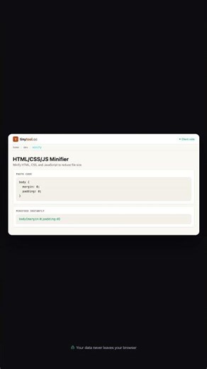 HTML/CSS/JS Minifier — Free Online Tool | TinyTool.cc
