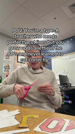 Left handed scissors didn’t exist I guess?? Cutting out laminating is equally relaxing and stressful! #lamination #teachertok #finemotorskills #teacherlife