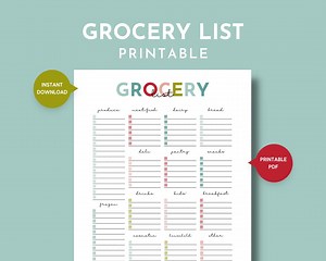 Printable Grocery List With Categories, Grocery Store Checklist, Organized Food List, Weekly Grocery Shopping, Meal Planning Printables, PDF - Etsy