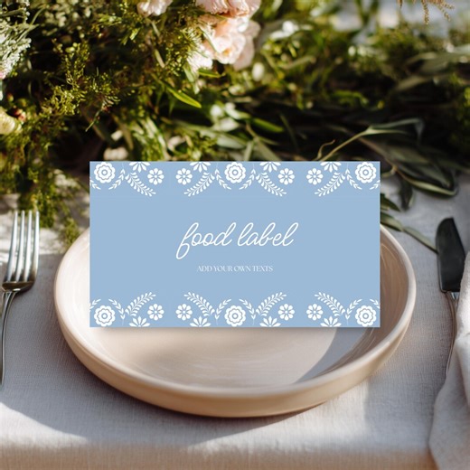 Cielito Lindo Food Labels, Mexican Fiesta Baby Shower Buffet Table Labels (Printable Editable Canva)