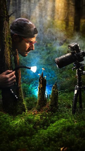 Daniel Aucoin on Instagram: "There’s something about lighting a scene in the rain that feels peaceful. Everything slows down — and the light starts telling its own story. For this self-portrait, I wanted to see how far light alone can take me. I built this small scene deep in the forest using the amaran Pano 60c powered by the Peak Battery, which gives me the freedom to shape light anywhere — even in an enchanted forest like this one. The fog came from a battery-powered fog machine, but the wind