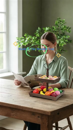 Wooden 2-Tier Tray Stand with Metal Handle, Rustic Style Display Rack for Cupcakes & Fruits, Home Decor Kitchen Organizer (Brown). #homeorganizationrack #temptationsbakeware #woodendresser #kitchenshelf #bakingaccessories #holidaybakingfun #kitchencountertopdecor #decorativeplatters #jewelrytrays #makeupdisplaystand