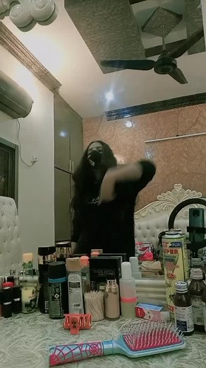 Hair Care Routine in a Stylish Room Setting