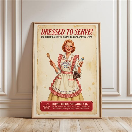 1950s Housewife Apron Ad Print, Retro Kitchen Wall Art, Mid-century Nostalgia Poster - Etsy