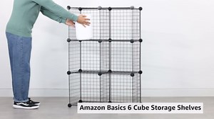 Amazon Basics 6 Cube Wire Grid Storage Organizer, Stackable Cubes, Cubby Bookcase, Display Shelf, 14" D x 14" W x 14" H, Black