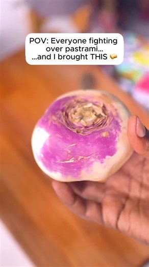 It’s National Pastrami Day, so I’m bringing back one of my few turnip recipes - this turnip pastrami sandwich. When you take your time and let the turnips marinate properly, the marinade completely transforms the flavor and makes the perfect sandwich filling. You can find this recipe for free in my recipe club. Link is in the comments. | Turnip Vegan