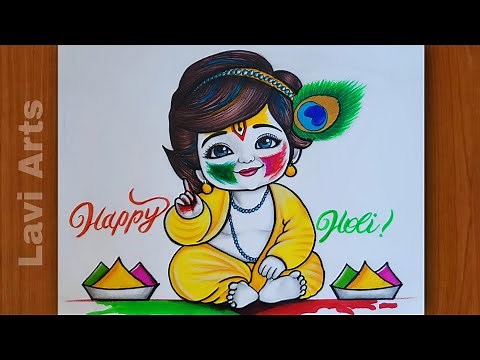 Happy holi Krishna | Beautiful Krishna holi drawing| holi drawing | Krishna drawing | Lavi arts