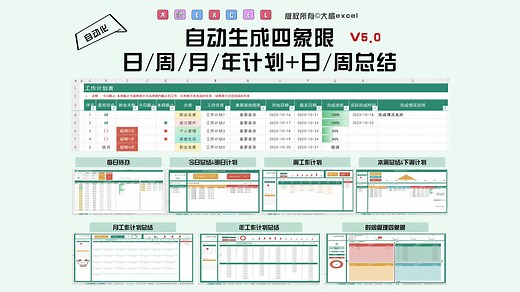 自动生成四象限/日/周/月/年计划 日/周总结V5.0（高效计划管理的7个表格V5.0）