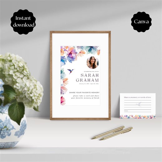 Funeral Share a Memory Card Template With Hummingbird, Personalized Favorite Memory Sign, Floral Alternative Guestbook, Celebration of Life - Etsy Australia