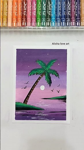 Sunset Beach Oil Pastel Drawing 🏖Easy Step-by-Step Tutorial #artshorts #oilpasteldrawing #satisfying