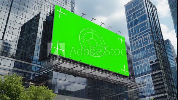 Large green billboard in downtown urban area during the day