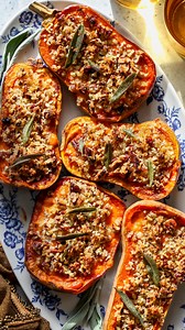 Twice-Baked Honeynut Squash is the cozy holiday side dish you’ll crave all season—creamy, aromatic, and crowned with a Parmesan-pecan topping for irresistible crunch. Impressive enough for the Thanksgiving table, and a guaranteed crowd-pleaser for any fall gathering! https://dishingouthealth.com/twice-baked-honeynut-squash/ | Dishing Out Health