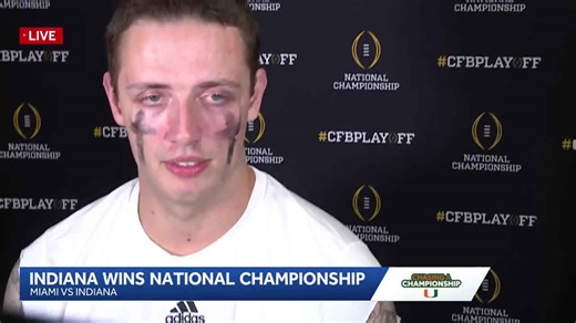 Miami quarterback Carson Beck speaks after the national championship game against Indiana