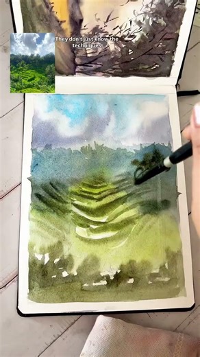 Simple Watercolor Scenery Tutorial | Easy Techniques #painting .#watercolorart #landscapepainting