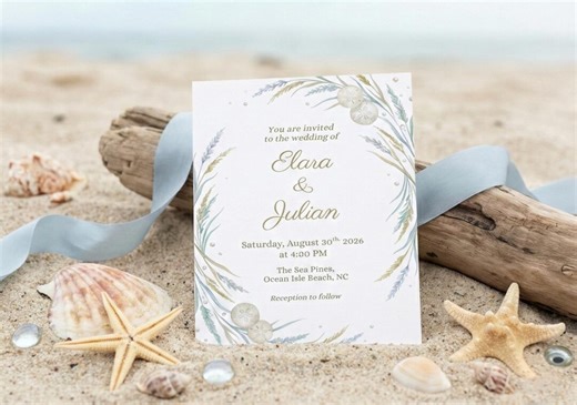 Beach Wedding Invitation Template 5x7 | Coastal Tropical Watercolor Canva | Editable Invite | Destination Wedding | Instant Digital Download - Etsy