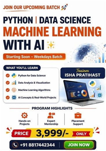 👉 🚨 3,999 में Python + AI सीखो (Limited Seats!) #python #datascience #ai2026 #2026jobs #enrollnow