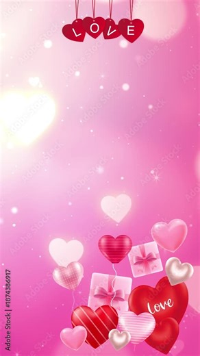 An animated pink heart-shaped background for Valentine's Day. A customizable background with love-themed text, logos, and ornaments. Looping video.