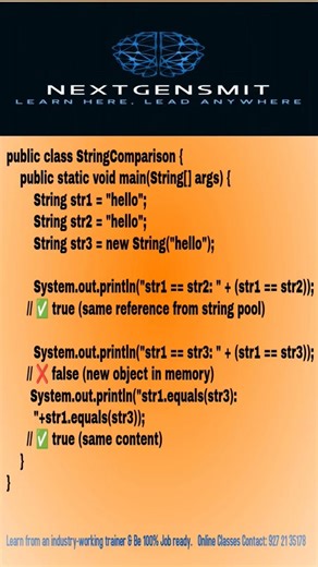 Comparison between String.(equals & ==) #java #strings #coding #interviewquestions #education