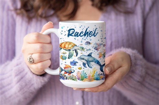 Personalized Sea Life Mug, Under the Sea Coffee Cup, Marine Life Ocean Lover, Marine Biologist Gift, Aquarist Gift, Aquarium, Scuba Diver - Etsy