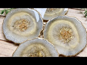 Gorgeous Effect in Grey & Gold Geode Resin Coasters