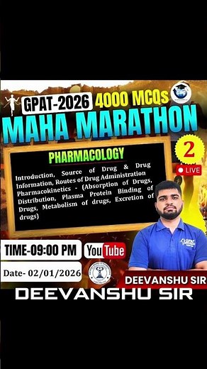 GPAT 2026 Maha Marathon | 4000 MCQs Pharmacology | Live at 9 PM