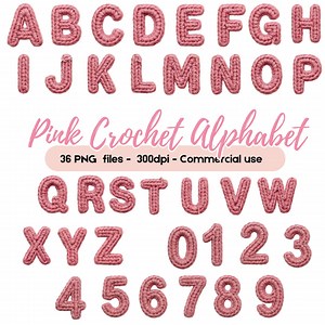 Crochet Alphabet PNG Letters, Knitted Font Clipart, Pink Yarn Text Elements, DIY Craft Designs, Scrapbooking Digital Alphabet Set - Etsy