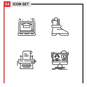 Download Set of 4 Modern UI Icons Symbols Signs for education typewriter shose copywriting video Editable Vector Design Elements for free
