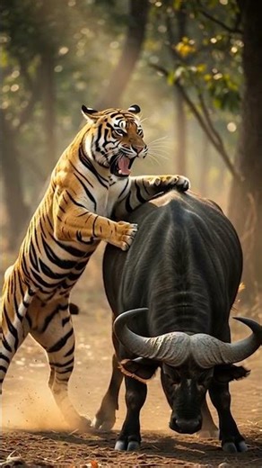 Epic Clash: Tiger vs Buffalo – Who Wins This Brutal Fight #animalshortsvideo