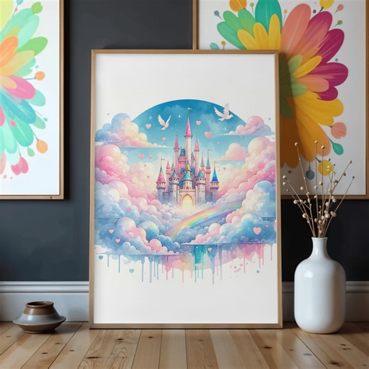 Princess Castle Nursery Wall Art Printable | Fairytale Kids Room Decor | Fantasy Castle Wall Art | Girl Nursery Decor | Dreamy Cloud Art - Etsy