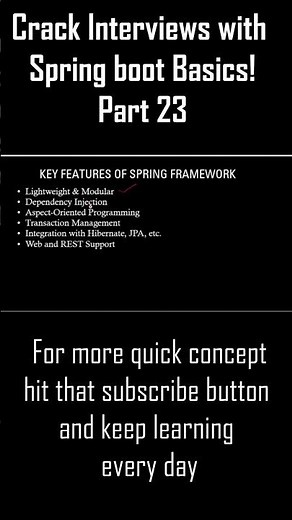 Key Features of Spring Framework | Why Spring is So Powerful? #spring #shorts #interview